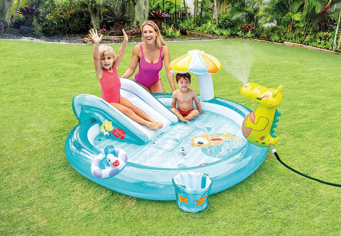 Bassin gonflable pour enfants avec toboggan et seau d'arrosage - AlligatorPool livraison partout au maroc magasin de jouet kidcado