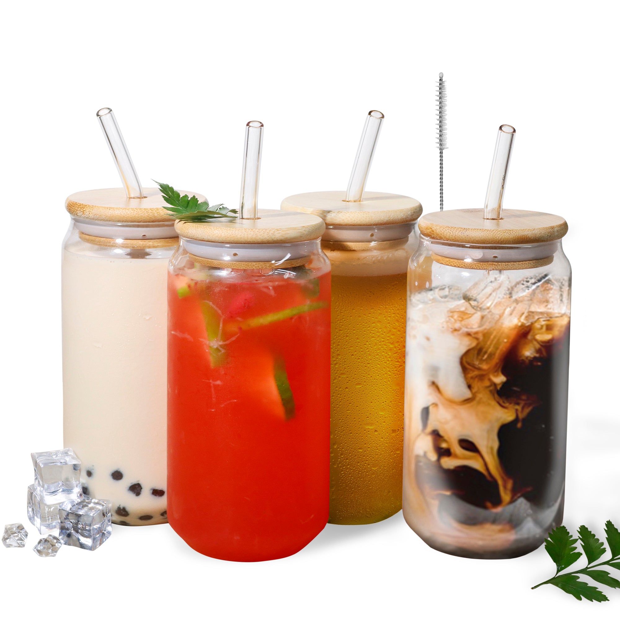 4pcs Set Drinking Glasses With Bamboo Lid And Glass