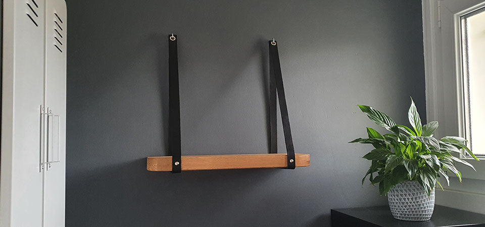 DIY leather strap shelf