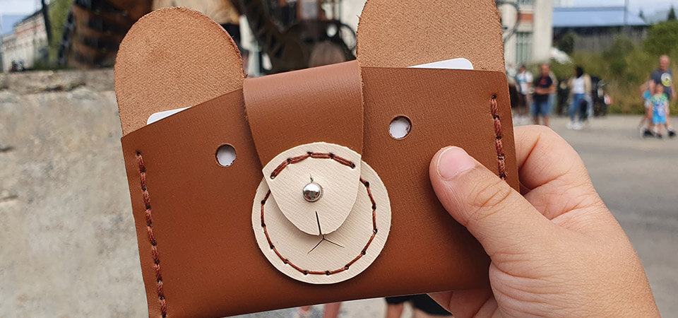 leather bear card holder