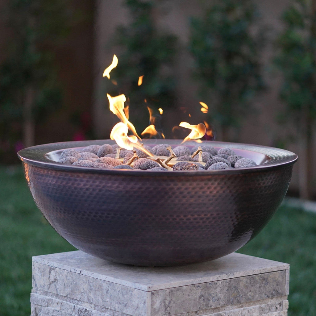 hammered copper fire pit with tabletop