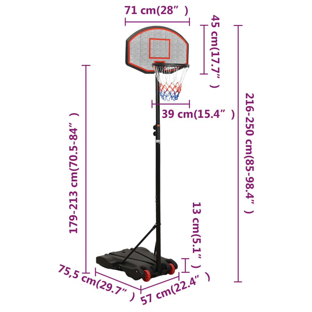 Bepalen Beschrijven Uittreksel vidaXL Basketbalstandaard 216-250 cm polyethyleen zwart – woonicoon