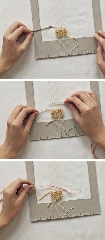 Mini cardboard loom weaving, DIY, miniature loom wall hanging