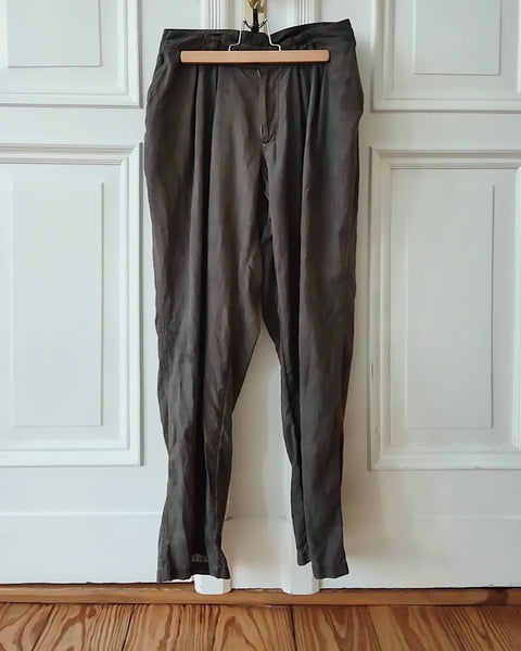 Linen pants dyed with oak leaves and iron