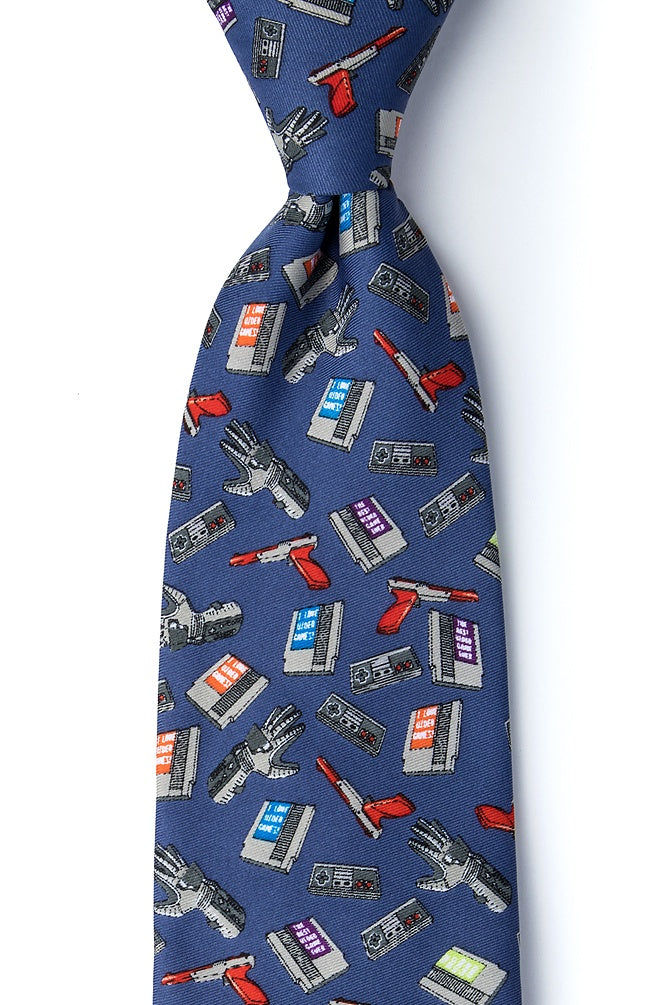 Image of I Love Video Games blue polyester Tie
