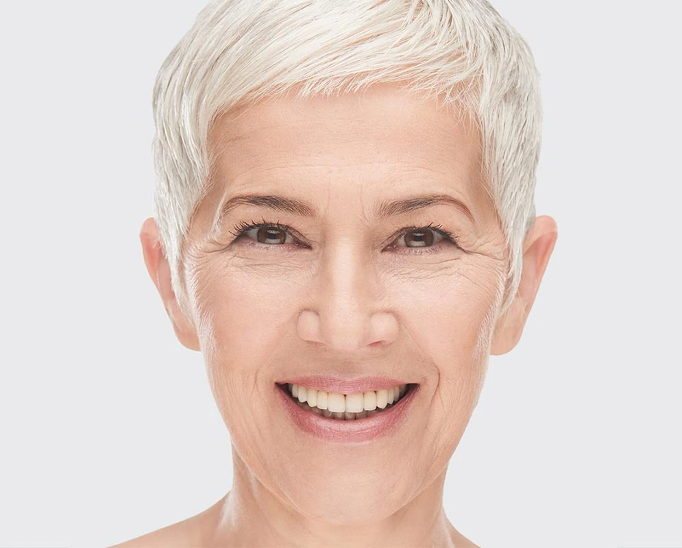 smiling older woman with clear and bright eyes