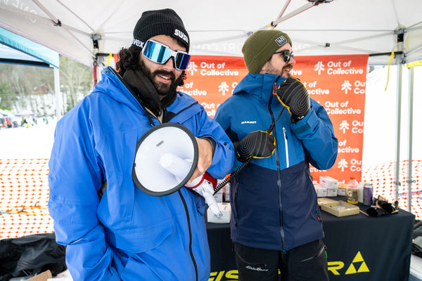 a man with a beard wearing the uvex mtn tour goggles