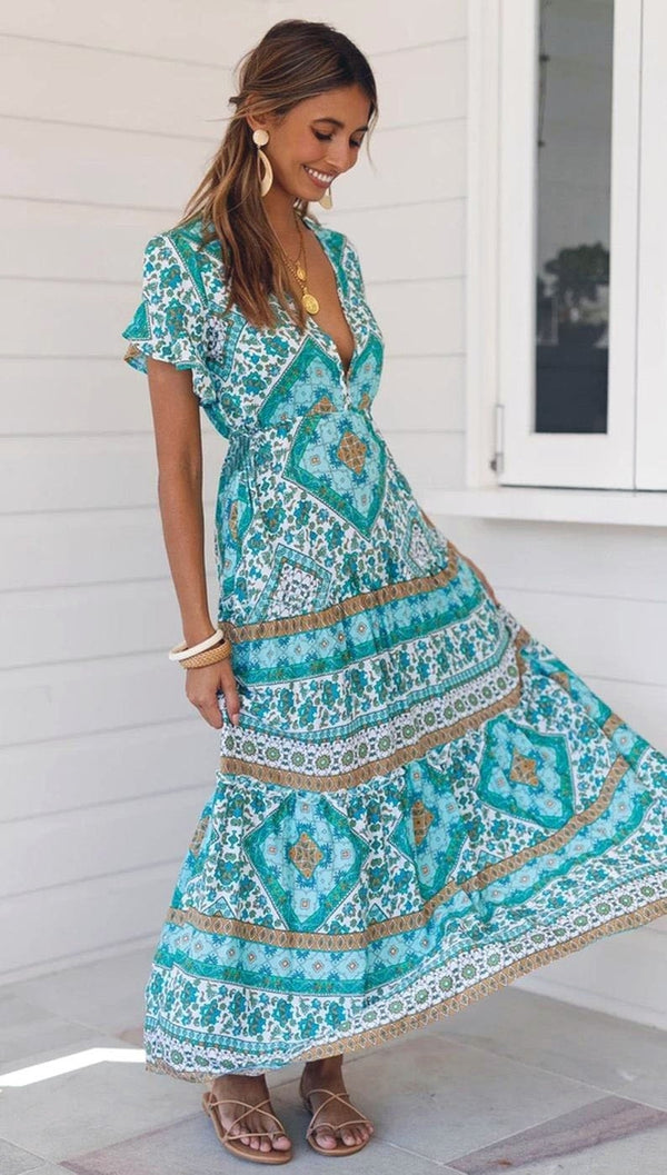 Boho turquoise maxi dress | US Bohemian Boutique