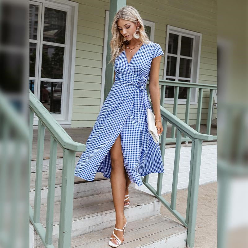 Blue Boho Dress with Checkers | US Bohemian Boutique