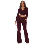 Plush autumn winter solid color casual tight women's two-piece set