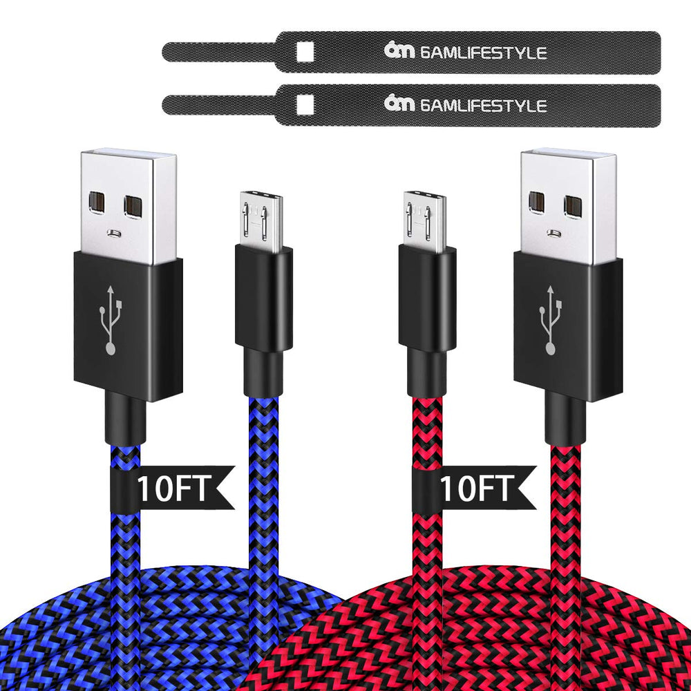  Charger Cable for PS4 Controller – 2 Pack 10FT Nylon Braided  Micro USB 2.0 Charge and Play Data Sync Charging Cord for Playstation 4,  dualshock 4, Xbox One S/X Controller, Samsung