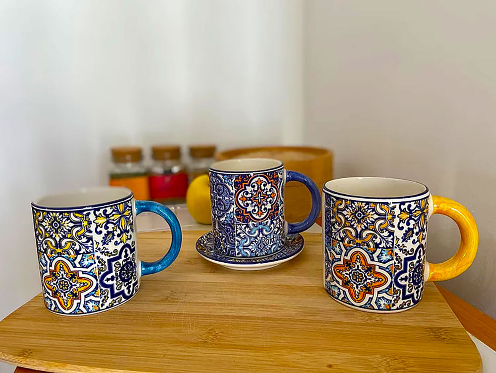 Portuguese Pottery Ceramic Hand Painted Coffee Espresso Cup – Set