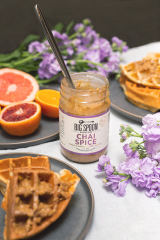 Chai Spice Peanut and Almond Butter on a beautiful tablescape.