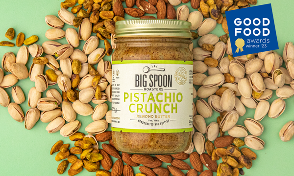 Pistachio Crunch on a bed of pistachios and almonds.
