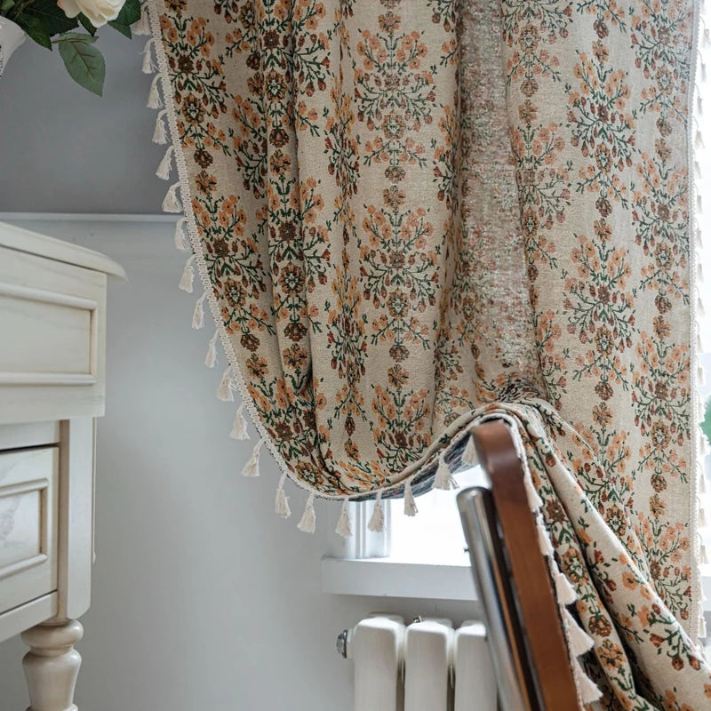 Yeknu American Style Semi-blackout Jacquard Fringe Curtain Country Home Decoration Curtains Living Room Bedroom Kitchen Valance