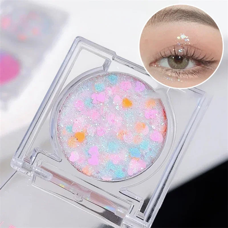 Yeknu  Shiny Heart Sequin Glitter Gel Eyeshadow Cream Blue Pink Gold Star/Moon Nail Loose Sequins Glue Halloween Party Body Eye Makeup