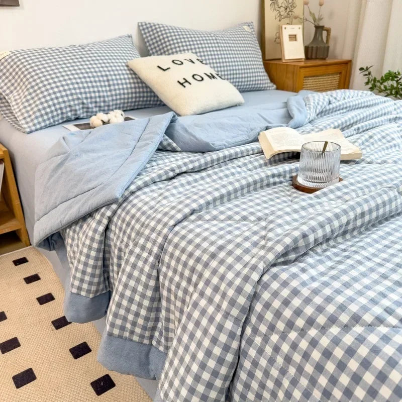 Yeknu Summer Comforter Machine Washable Bed Cover Lattice King Size Blanket Double Cotton Soft Fashion Air Conditioning Cool Quilt