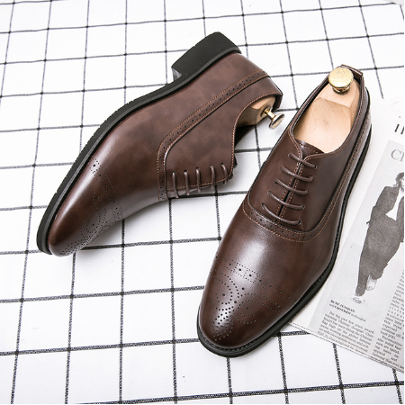 Yeknu High Quality Newest Fashion Men's Dress Shoes Classic Brown Pu L