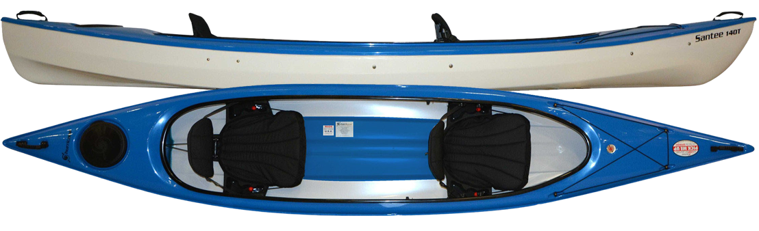A full view of the Hurricane Santee 140 Tandem in Blue