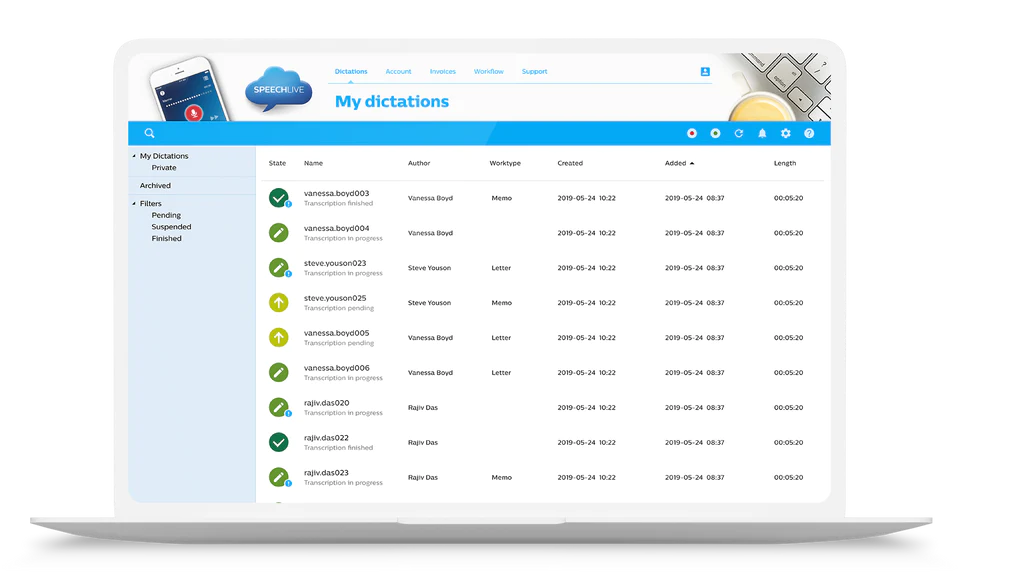 Organize and Store Dictations in the Cloud
