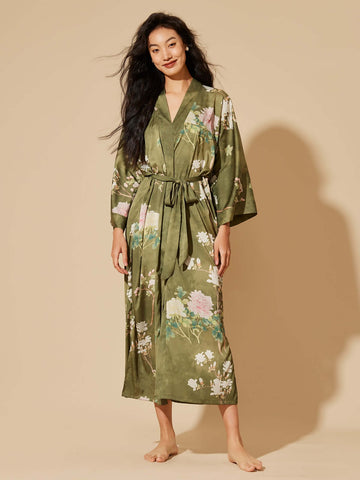 Floral Olive Kimono Robe