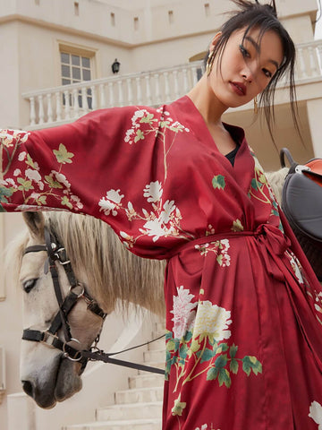 Floral Red Kimono Robe