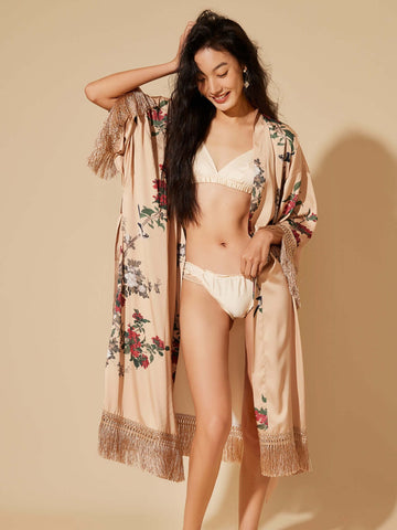 Tassels Champagne Kimono Robe