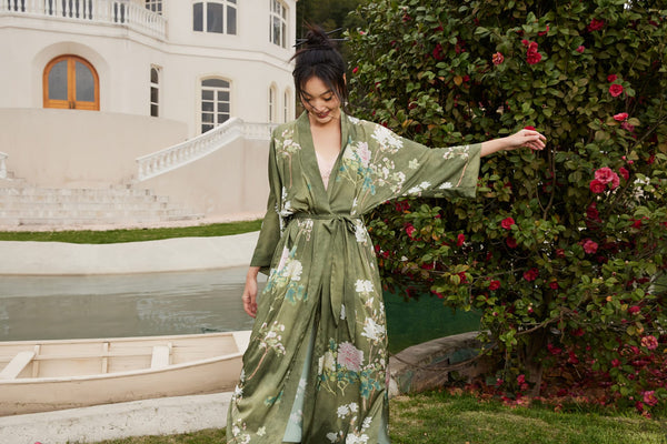 Floral Olive Kimono Robe