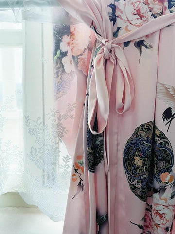 Garden Crane Blush Kimono Robe