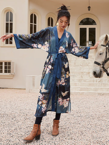 Garden Blue Kimono Robe