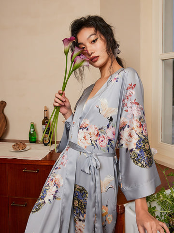 Garden Gray Kimono Robe