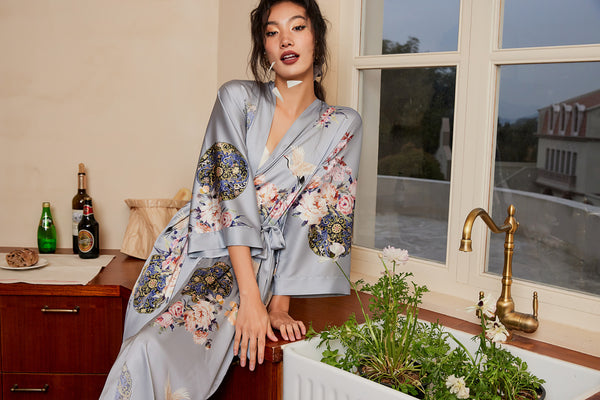 Garden Crane Gray Kimono Robe