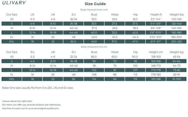 ulivary robe kimonos size guide