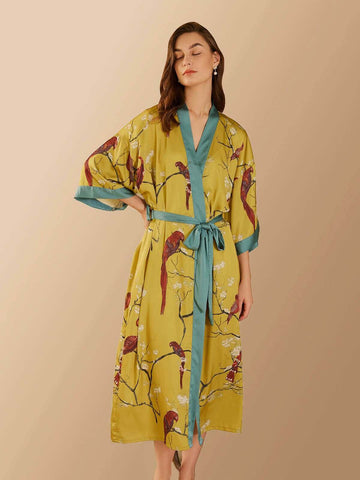 Peony Floral Kimono Robe Long Women Vintage Dressing Gown - Ulivary