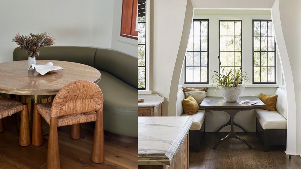 We love: booth-like seating around a dining table and curved-edge pieces that are both space saving and inherently elegant. Left: via @hp_ and right: via @scoutandnimble
