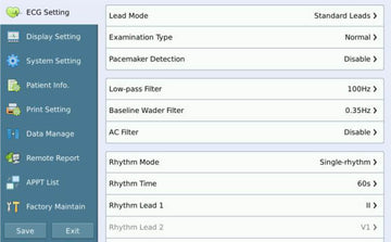 ECG setting interface