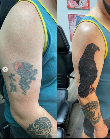 raven cover up tattoo