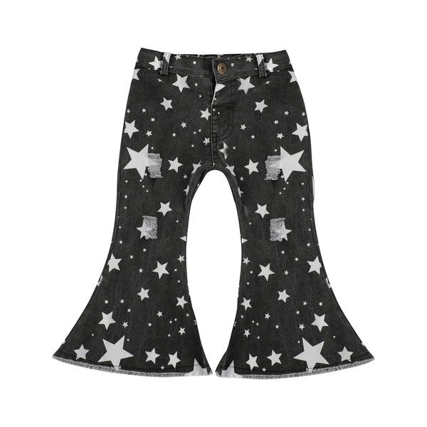  Fldy Kids Girls Flared Pants Fashion Cow Pattern Print Bell  Bottom High Waist Wide Leg Leggings Ruffled Trousers A New Black 5-6 Years:  Clothing, Shoes & Jewelry