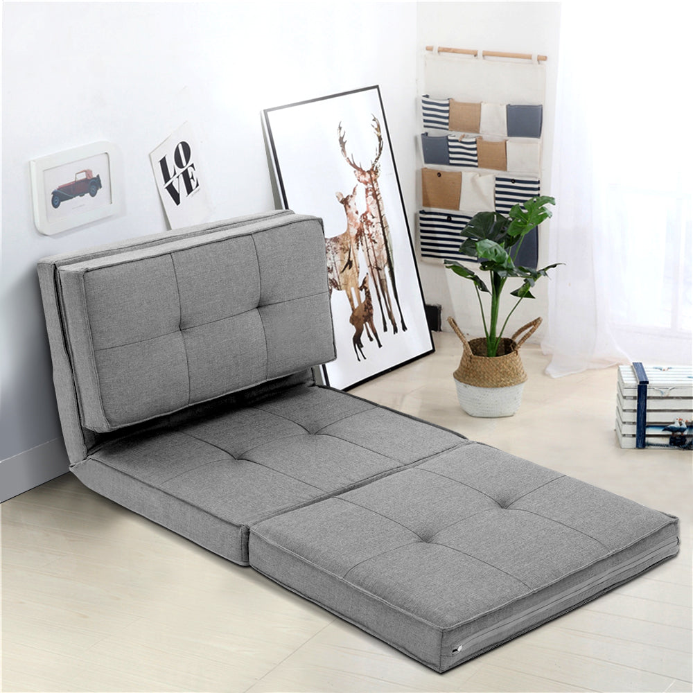 Artiss Lounge Sofa Floor Couch Chaise Chair Recliner Futon Linen Folding Grey - WOW Shopping Australia