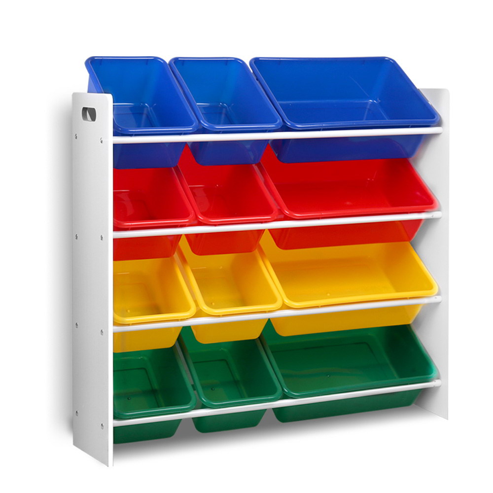 Keezi 12 Plastic Bins Kids Toy Organiser Box Bookshelf Storage Children Rack - WOW Shopping Australia