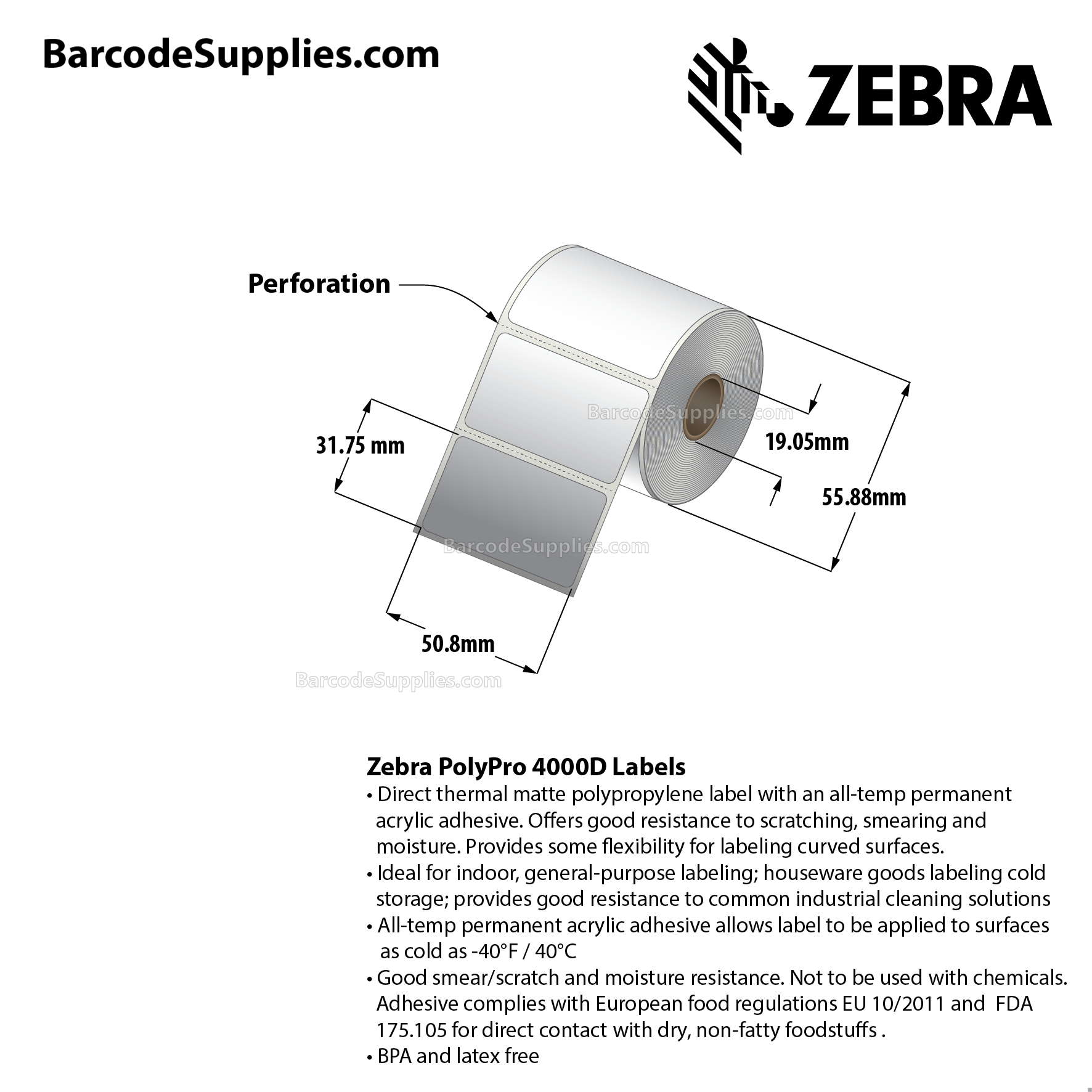 Zebra PolyPro 4000D Polypropylene Barcode Labels - Lowest Price