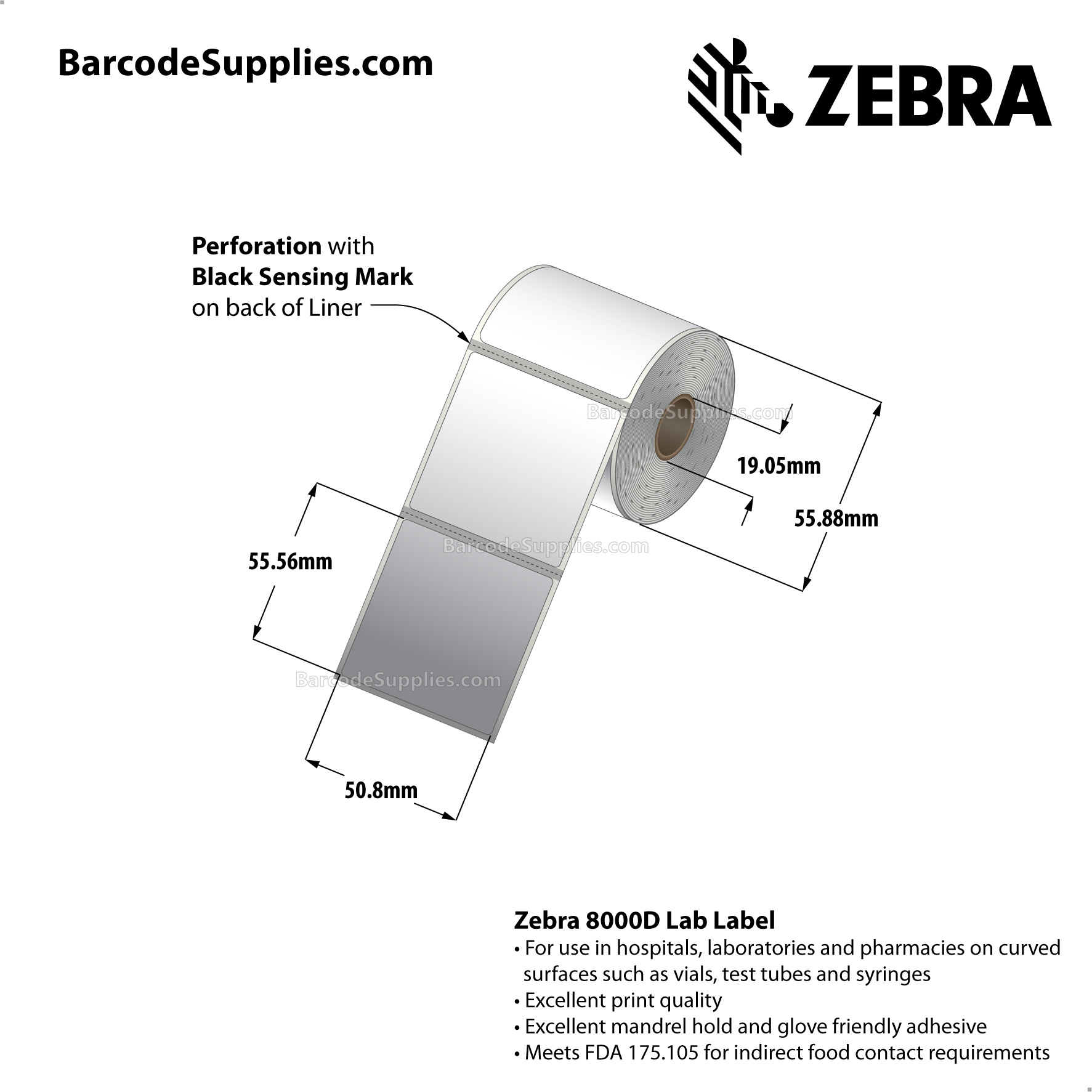 Zebra 2.20 x 0.50 Direct Thermal Labels - 8000D Jewelry (Jewelry Butterfly  Label w/o flaps) - 1 Core Rolls - 21060 Labels