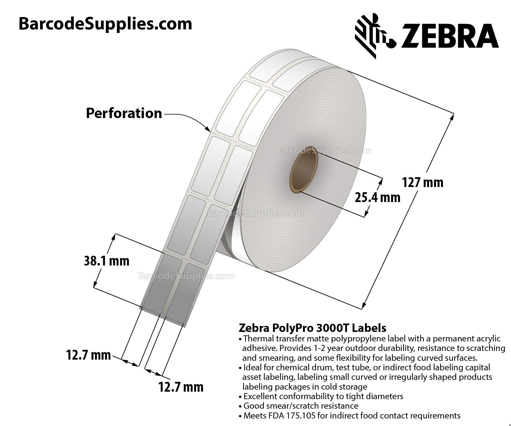 Zebra Polypro 3000t Labels 5201
