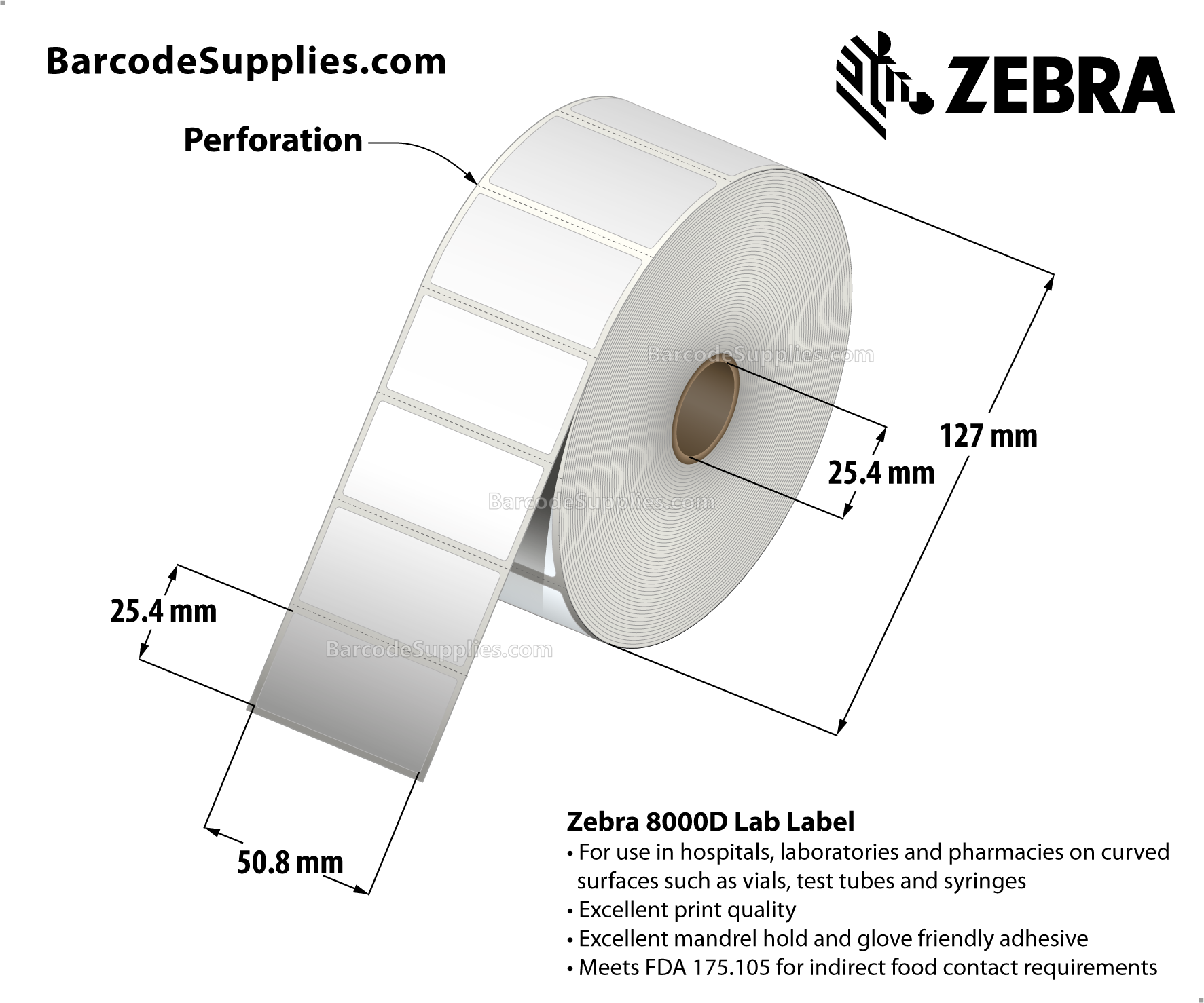 Zebra 2.20 x 0.50 Direct Thermal Labels - 8000D Jewelry (Jewelry Butterfly  Label w/o flaps) - 1 Core Rolls - 21060 Labels