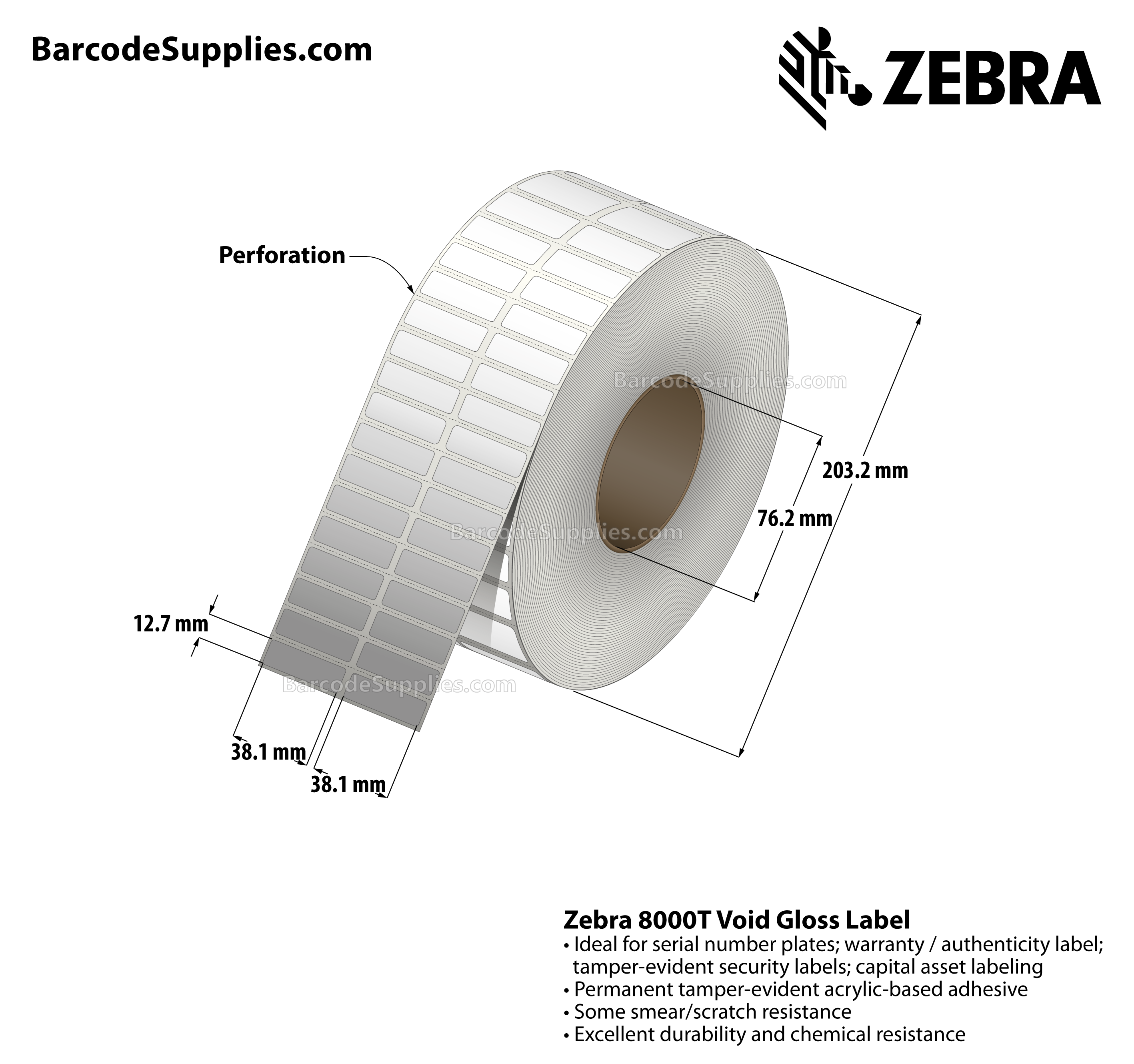 Zebra 2.20 x 0.50 Direct Thermal Labels - 8000D Jewelry (Jewelry Butterfly  Label w/o flaps) - 1 Core Rolls - 21060 Labels