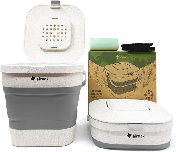 collapsible cream-colored food waste caddy