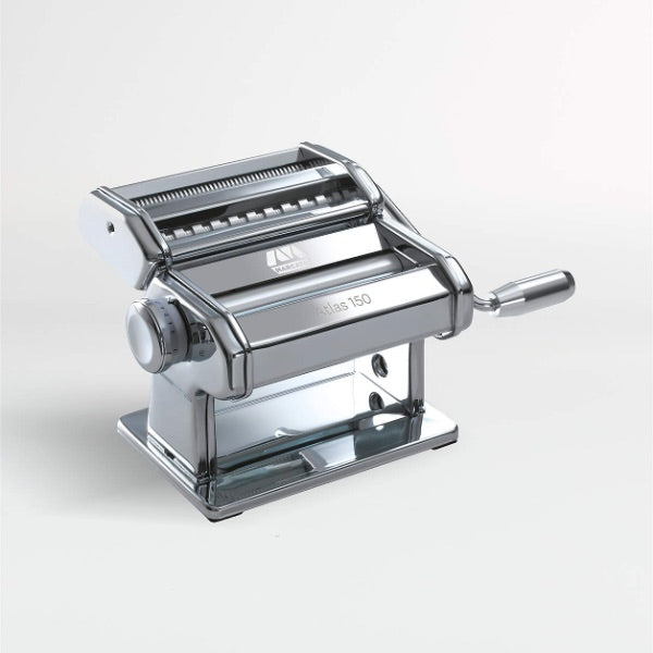 Product image of a shining aluminum countertop pasta maker