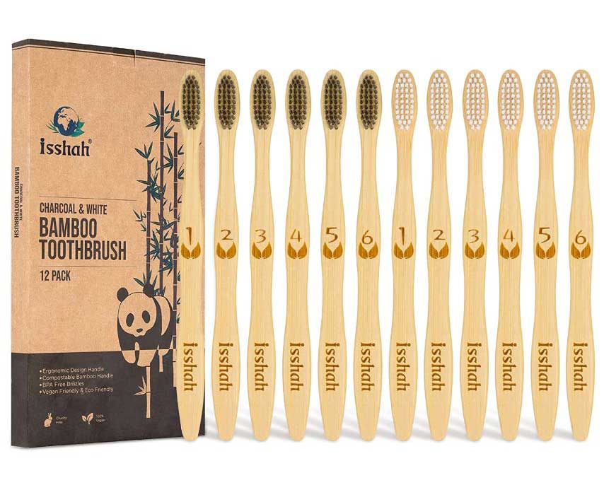 A set of 12 charcoal bamboo toothbrushes