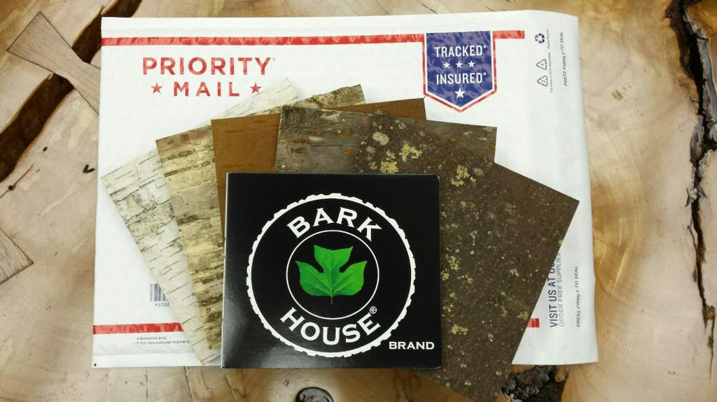 Samples of Barkhouse wall coverings ready to put in a priority mail package