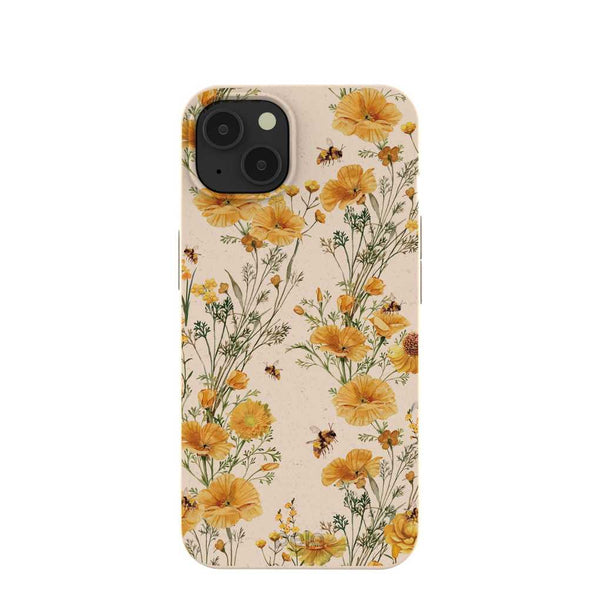 iphone case with yellow flowers and bees